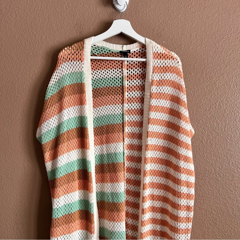 Torrid Striped Knit Duster Open Cardigan Sweater Size 1/2